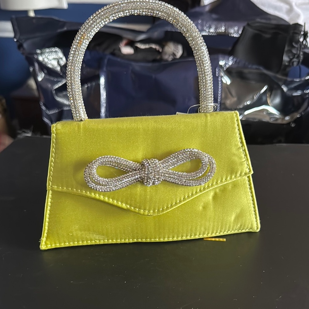 Lime Green Satin Handbag with Beaded Handle